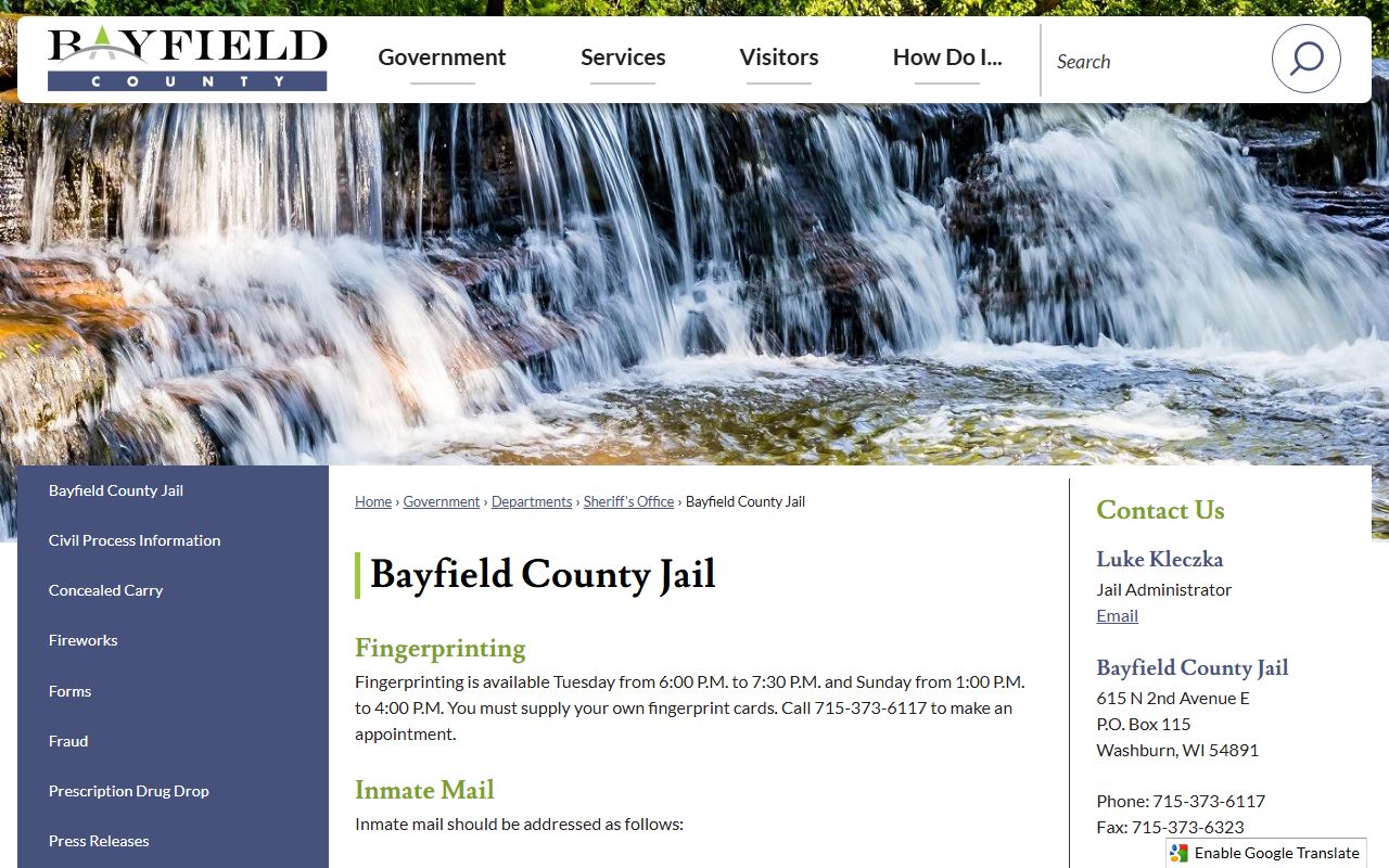 Bayfield County Jail Mugshots jail information page