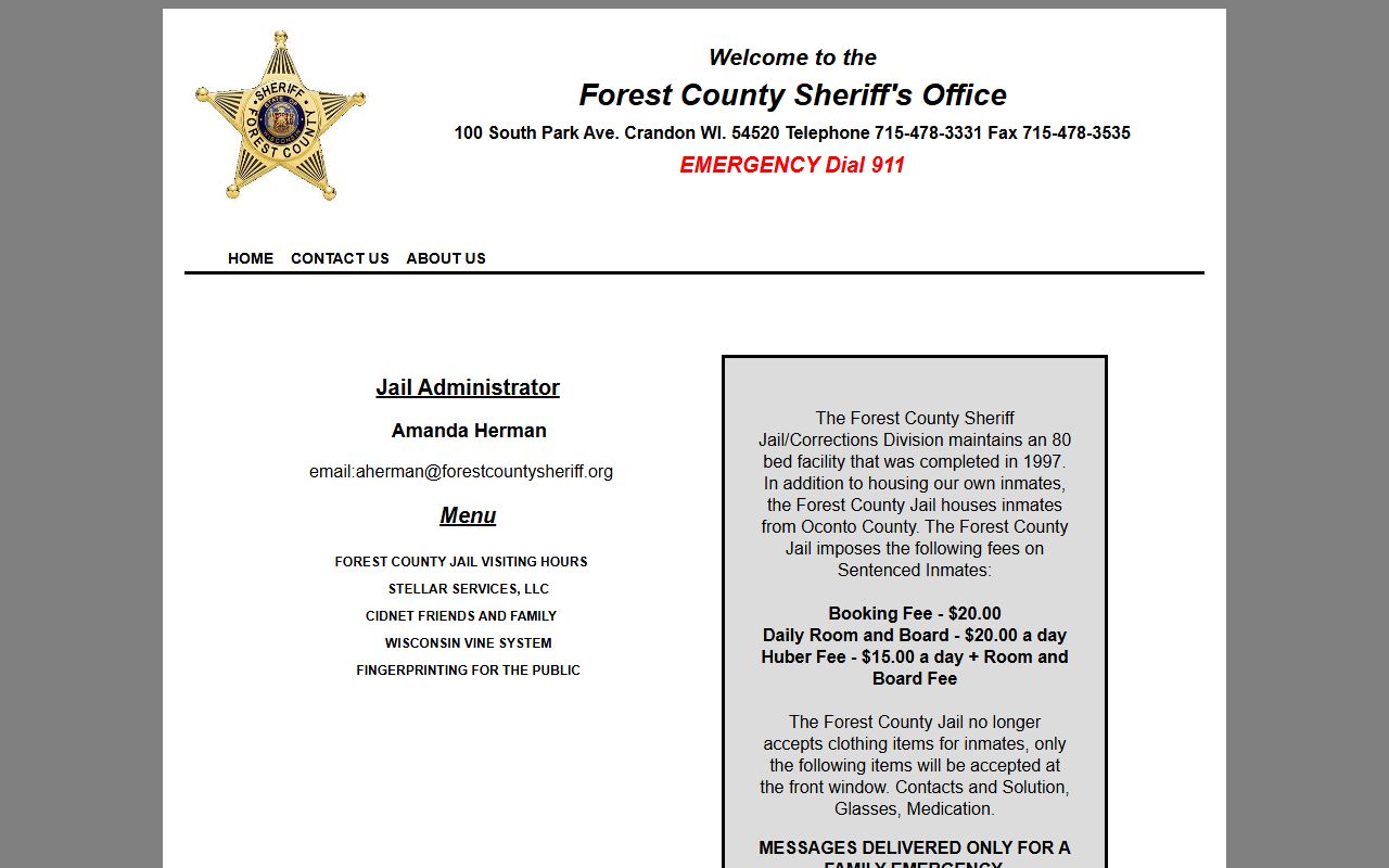 Forest County Jail Mugshots sheriff jail page