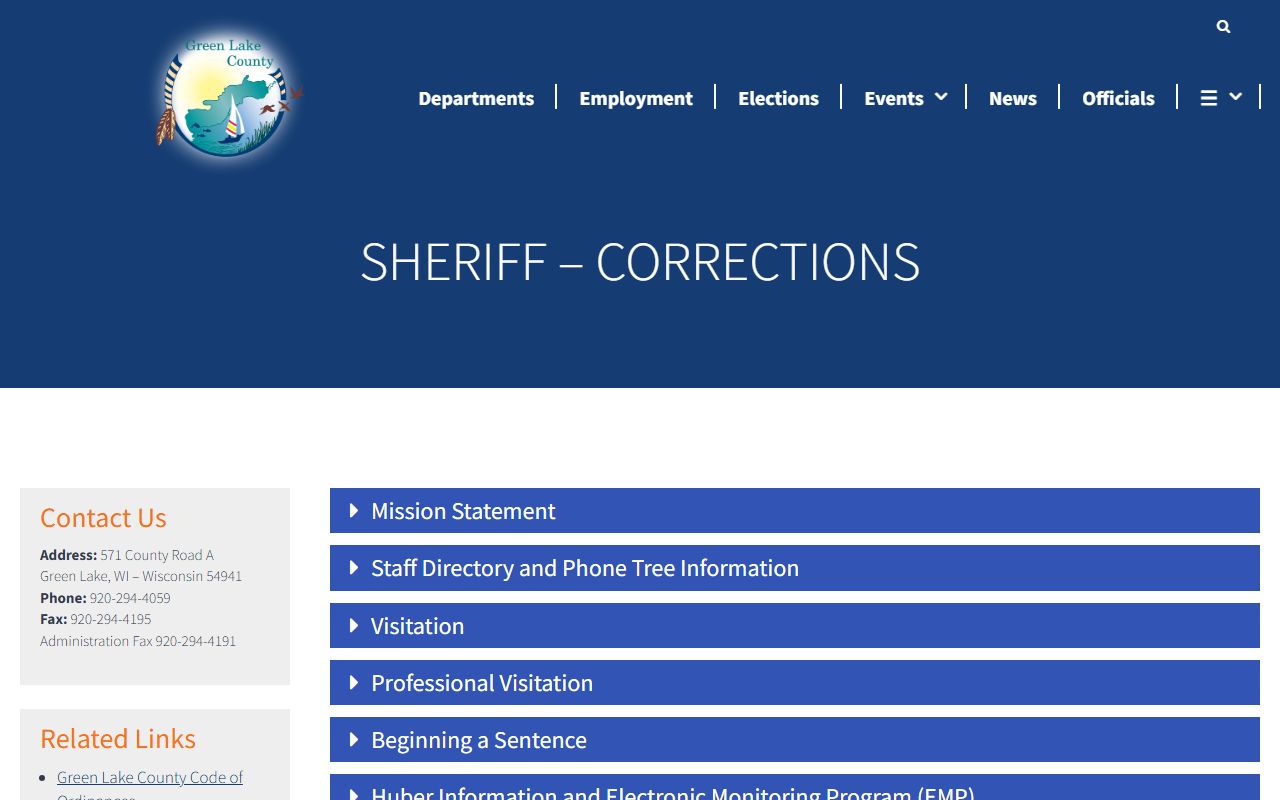 Green Lake County Jail Mugshots corrections page
