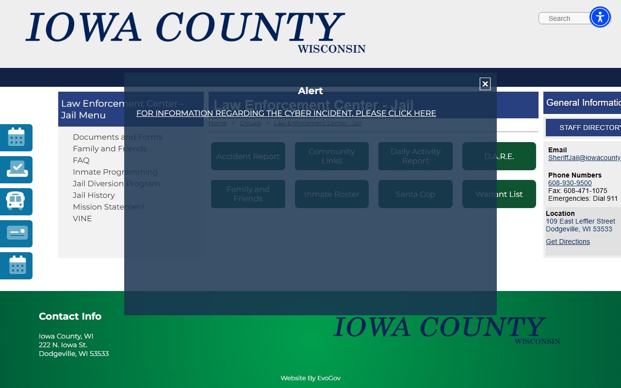 Iowa County Jail Mugshots law enforcement center page