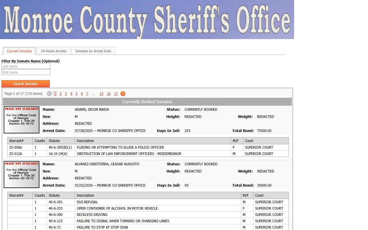 Monroe County Jail Mugshots sheriff inmate portal