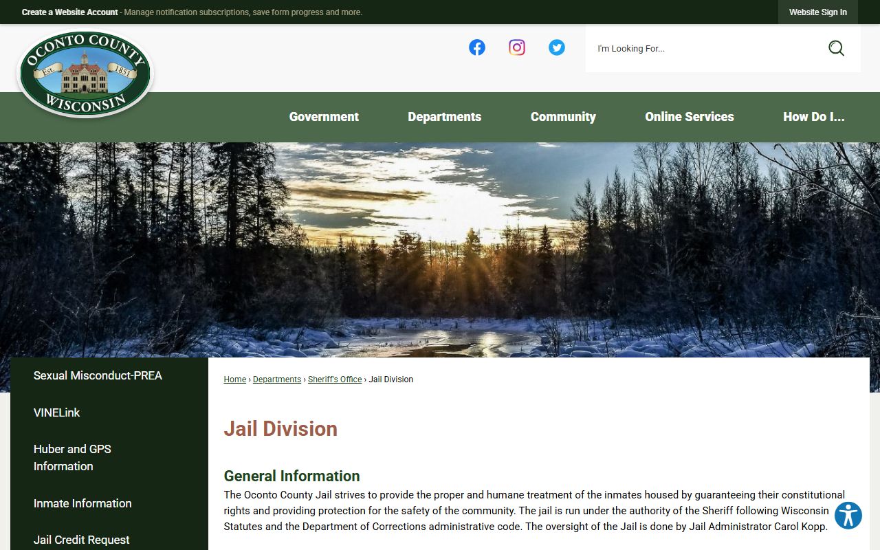Oconto County Jail Mugshots jail division page