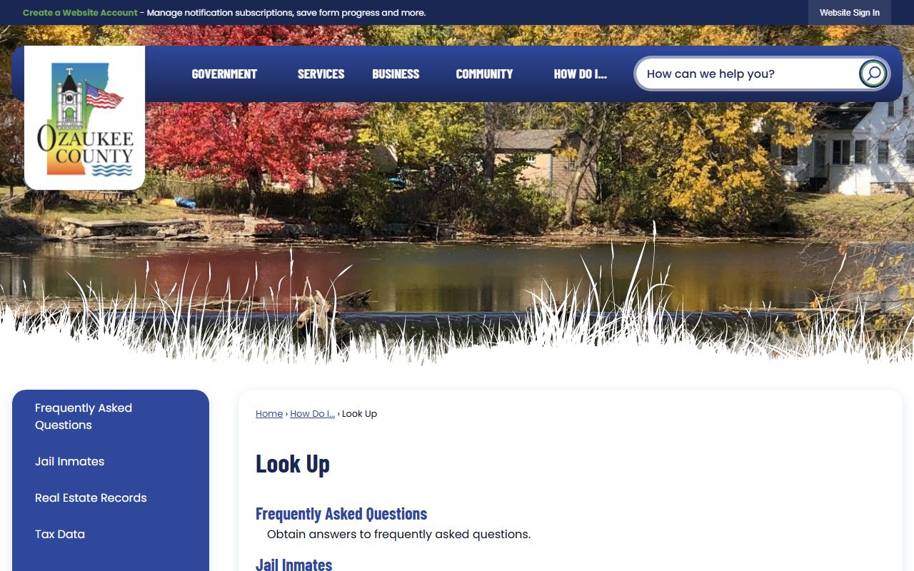 Ozaukee County Jail Mugshots county lookup page