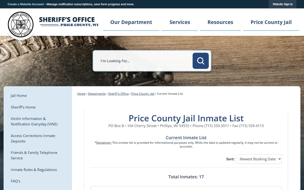 Price County Jail Mugshots current inmate list