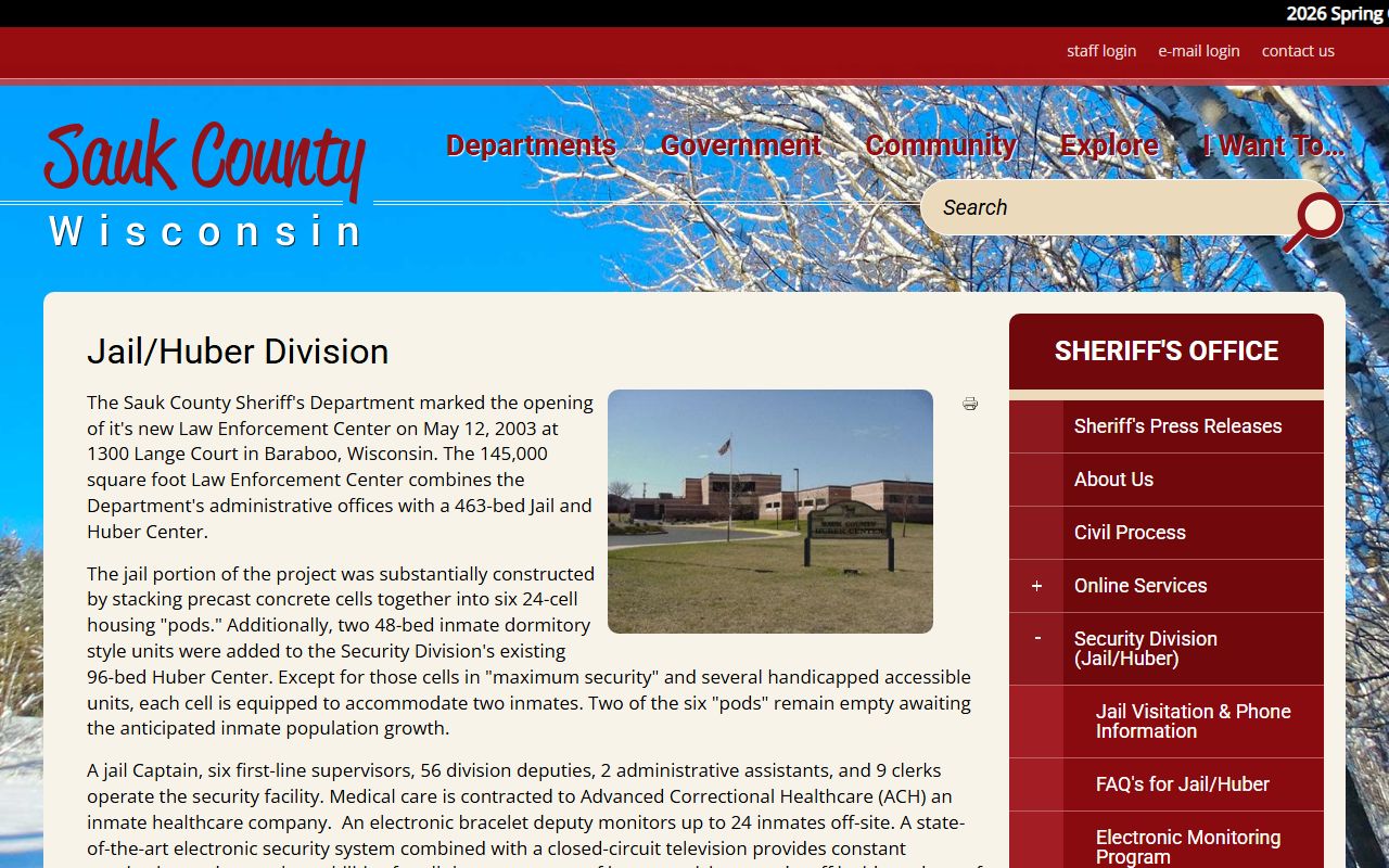 Sauk County Jail Mugshots jail and Huber division page