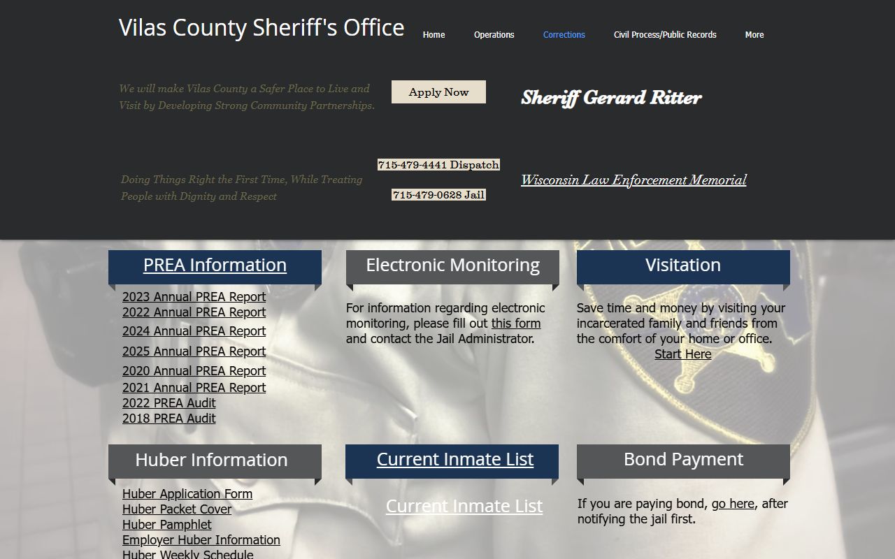 Vilas County Jail Mugshots sheriff services page